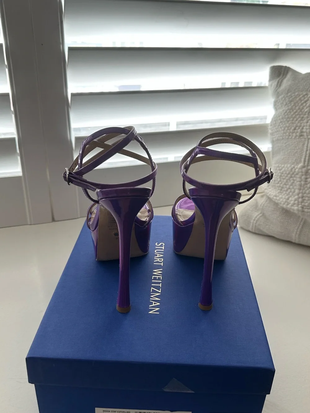 Stuart Weitzman Soiree 145 Iridescent Purple Strappy Platform Heel